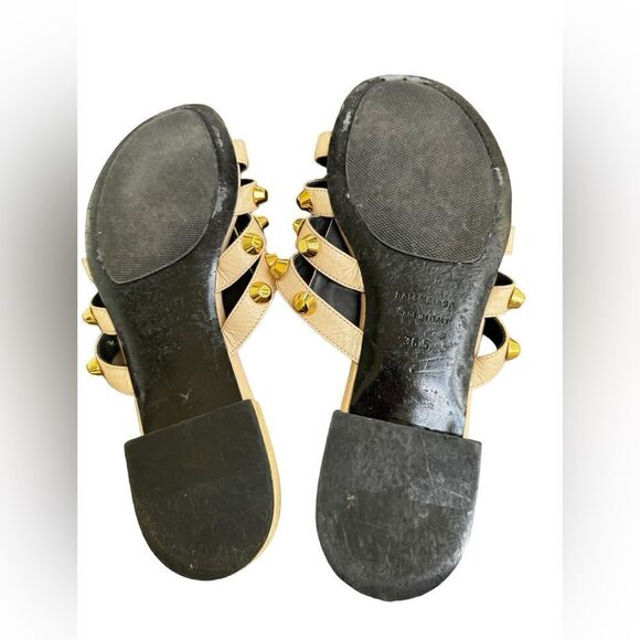 Balenciaga Beige Leather Arena Giant Studded Flat Slides Size 36.5 - Picture 6 of 9